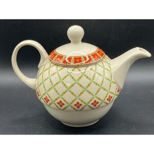 Harry & David Teapot - Poinsettia Red & Green - 2005 - Ceramic - Teapot Only